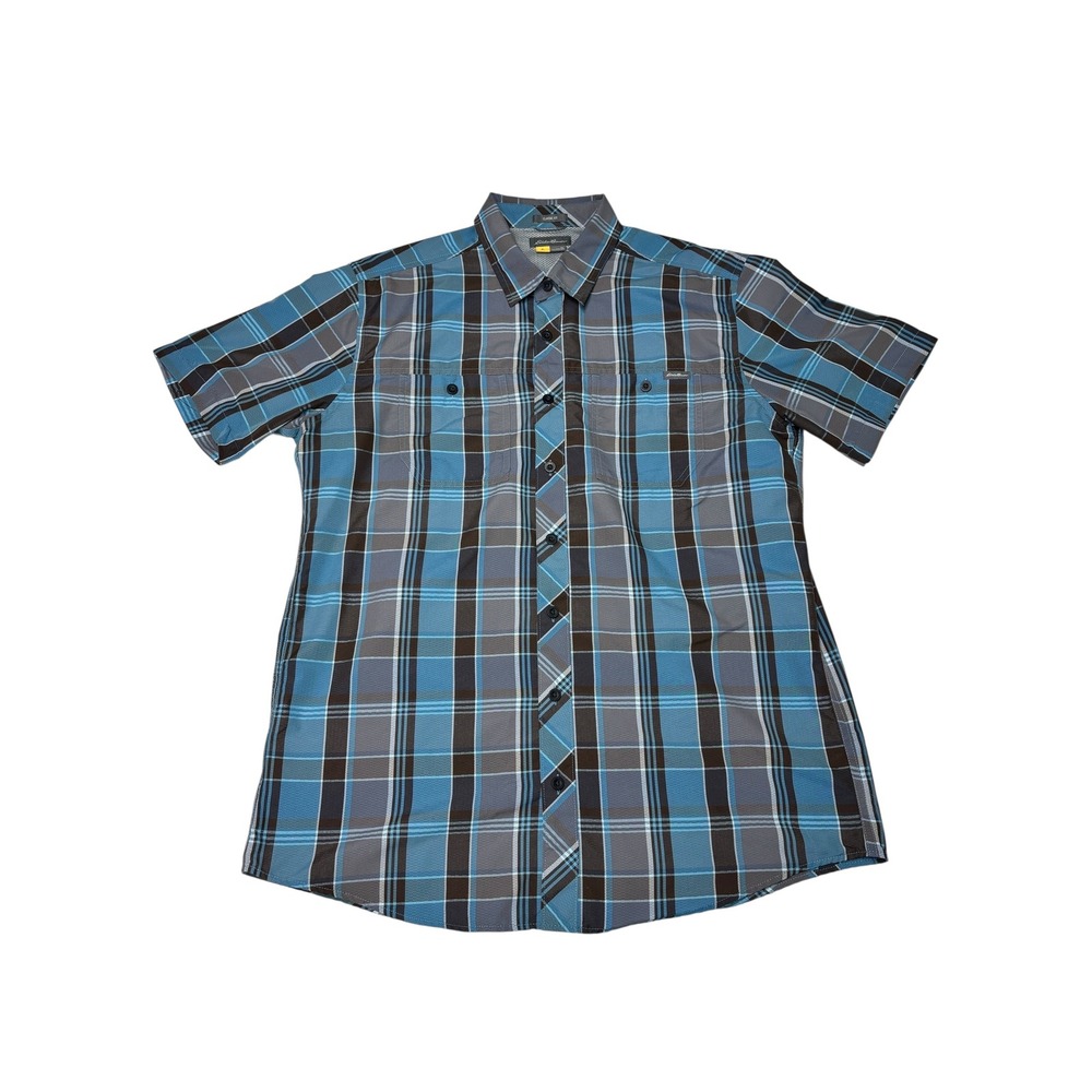 Eddie Bauer Mens Button Down‎ Travex Shirt Short Sleeve Plaid Classic Fit Large